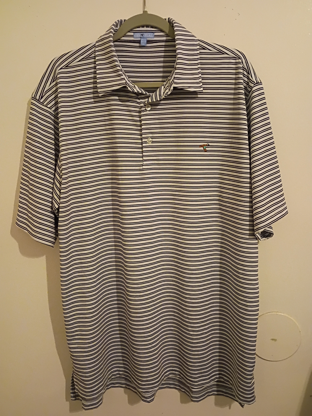 Genteal Men's Striped Polo Shirt - White with Navy Stripes Sz XL